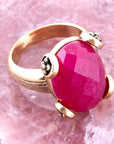 Faceted Red Raspberry Quartz Golden Statement Ring