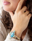 Regal Blue Apatite Mixed Stone Golden Cuff Bracelets