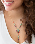 Regalia Blue Turquoise Purple and Orange Coral Golden Y Necklace