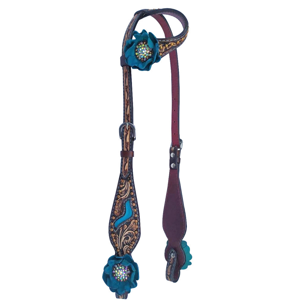 HILASON Western Horse One Ear Headstall American Leather Hand Tooled Brown