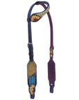 HILASON Western Horse One Ear Headstall Breast Collar Tack Set American Leather Hand Painted Brown