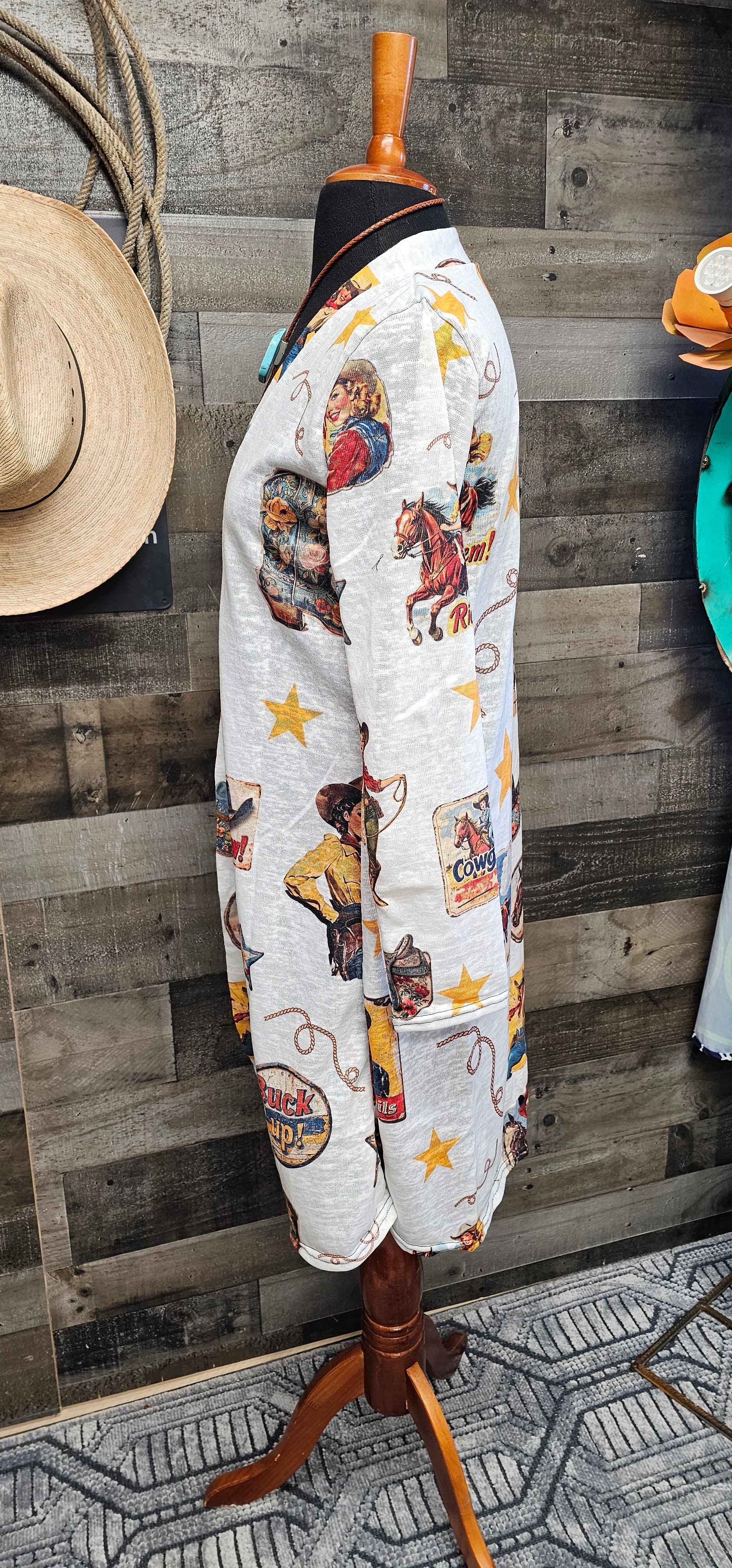 Baha Ranch Vintage Cowgirl Collage Western Lightweight Cardigan