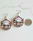 3D Print Cowgirl Highland Cow Picture Necklace or Earrings Western Made in America