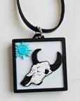 3D Print Picture Necklace on Deerskin Leather Western Bull Skull Desert Cactus Made in America