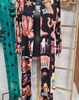Baha Ranch Vintage Cowboy Collage Western Long Sleeve Dress Duster