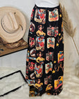 Baha Ranch Vintage Cowgirl Collage Western Tiered Prairie Maxi Skirt