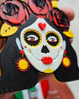 3D Print Mexico Theme Día de los Muertos Day of The Dead Sugar Skull Keychain or Earrings