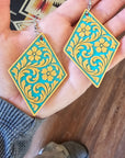 3D Print Western Tooled Floral Earrings Made in America Choice of Colors
