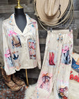 Baha Ranch Danilo Painted Cowgirl Satin Long Pajamas