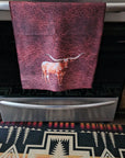 Monogrammed Initial Western Leather Look Saddle Longhorn Cowboy Cowgirl Kitchen Dish Towels Made in America