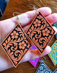 3D Print Western Tooled Floral Earrings Made in America Choice of Colors