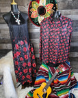 Baha Ranch Colores de Mexico Romantic Red Roses Midi Skirt