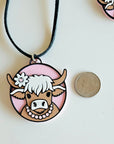 3D Print Cowgirl Highland Cow Picture Necklace or Earrings Western Made in America