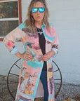 Baha Ranch Retro Pop Western Button Up Shirt Dress Duster