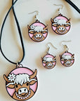 3D Print Cowgirl Highland Cow Picture Necklace or Earrings Western Made in America