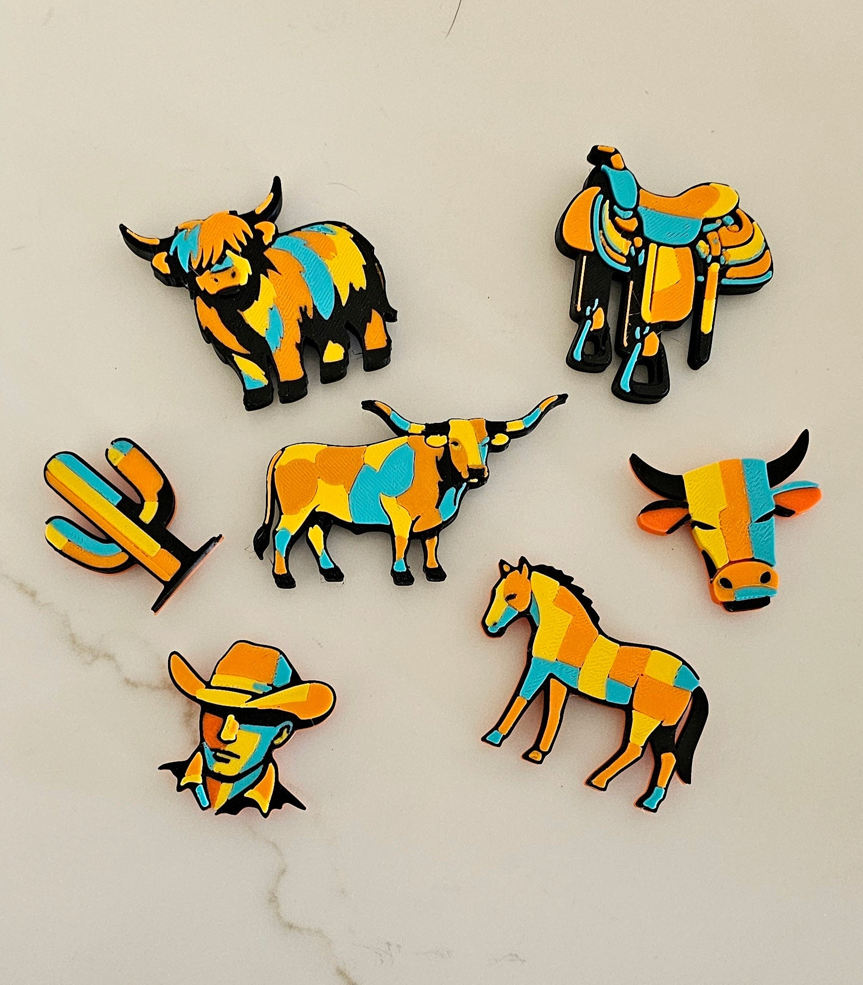 3d Printed Farm Western Longorn Horse Cow Magnet Made in America