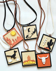 3D Print Picture Necklace on Deerskin Leather Western Bull Skull Desert Cactus Made in America