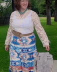 Baha Ranch Blue Aztec Western Prairie Tiered Maxi Skirt