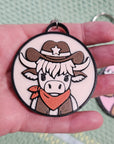 3d Western Cowgirl Cowboy Highland Cow Theme - Necklace, Purse Charm, Earrings, Keychain, Magnet