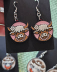 3d Western Cowgirl Cowboy Highland Cow Theme - Necklace, Purse Charm, Earrings, Keychain, Magnet