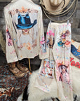 Baha Ranch Danilo Painted Cowgirl Satin Long Pajamas