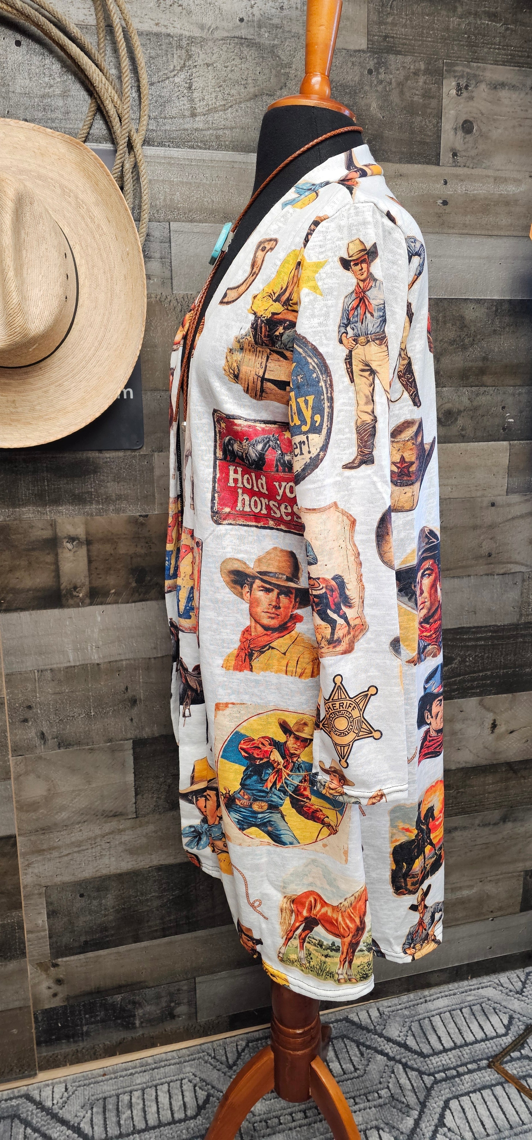 Baha Ranch Vintage Cowboy Collage Western Lightweight Cardigan