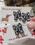 Bag of 25 -Boutique 3d Printed Package Inserts Cow Print Bows Pins or Earrings Made in America