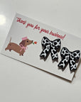 Bag of 25 -Boutique 3d Printed Package Inserts Cow Print Bows Pins or Earrings Made in America