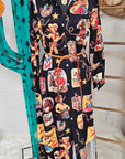 Baha Ranch Vintage Cowgirl Collage Western Button-Up Long Sleeve Shirt Dress Duster
