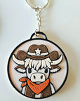3d Printed Cowboy Cowgirl Highland Cow Cute Keychain