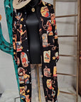Baha Ranch Vintage Cowgirl Collage Western Button-Up Long Sleeve Shirt Dress Duster