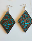 3D Print Western Tooled Floral Earrings Made in America Choice of Colors
