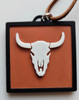 3D Print Picture Necklace on Deerskin Leather Western Bull Skull Desert Cactus Made in America