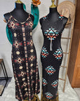 Baha Ranch Black and Tan Southwestern Aztec Western Maxi Dress