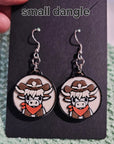 3d Western Cowgirl Cowboy Highland Cow Theme - Necklace, Purse Charm, Earrings, Keychain, Magnet