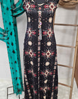 Baha Ranch Black and Tan Southwestern Aztec Western Maxi Dress