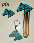 Baha Ranch Year of the Horse Tooled 3d Print Bookmark Keychain Hatpin Magnet Purse Charm Made in America