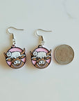 3D Print Cowgirl Highland Cow Picture Necklace or Earrings Western Made in America