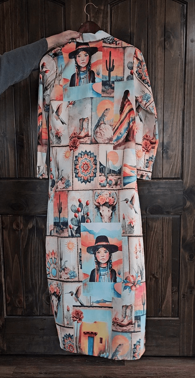 Colores de Mexico Pictures of the Southwest Button-Up Long Sleeve Shirt Dress Duster