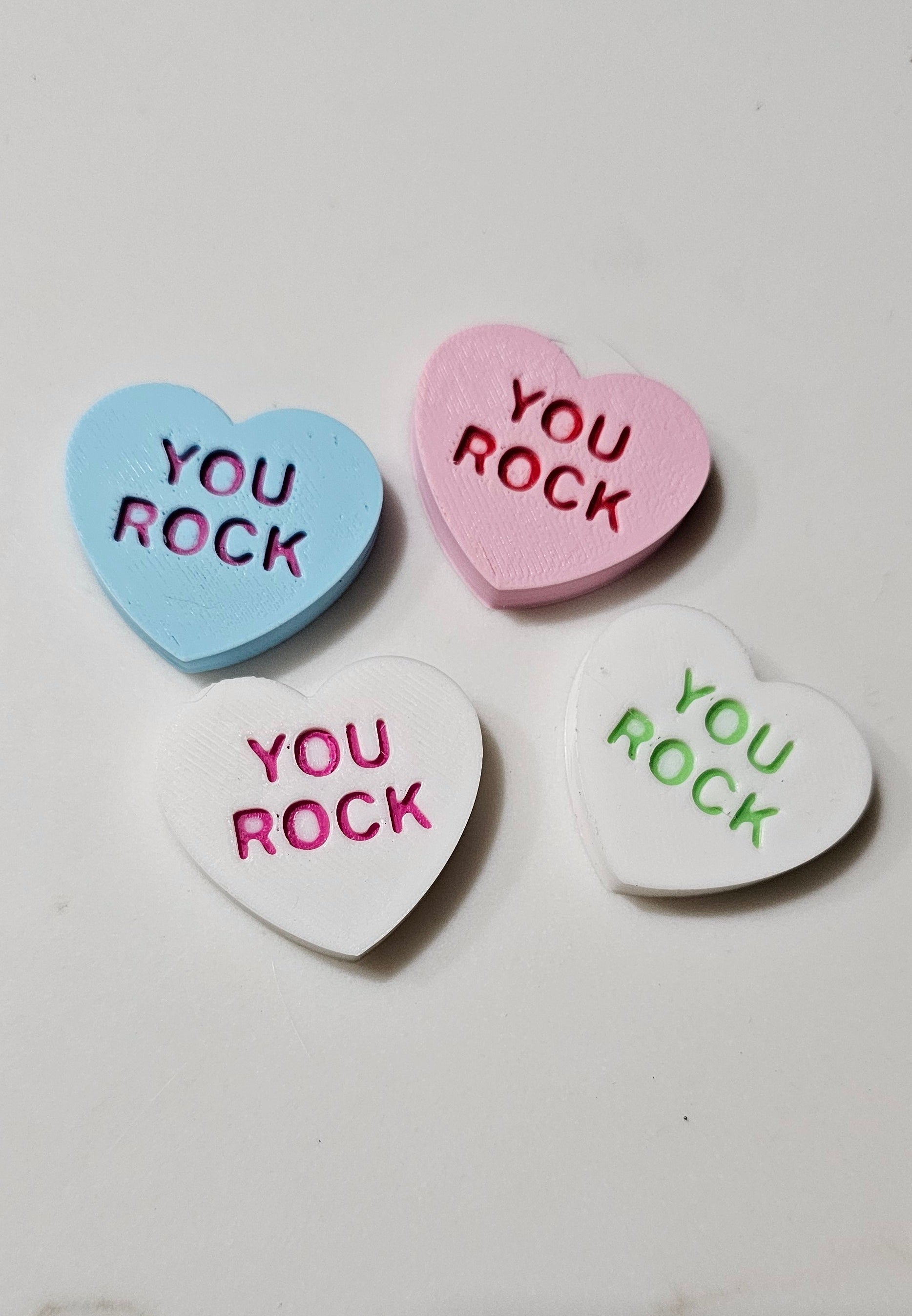 Bag of 25 -Boutique 3d Printed Package Inserts  Candy Message Heart Pins or Earrings Made in America