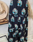 Baha Ranch Turquoise Naja Southwestern Tiered Prairie Maxi Skirt