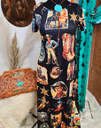 Baha Ranch Vintage Cowboy Collage Western Dress