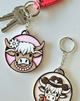 3d Western Cowgirl Cowboy Highland Cow Theme - Necklace, Purse Charm, Earrings, Keychain, Magnet