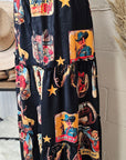 Baha Ranch Vintage Cowgirl Collage Western Tiered Prairie Maxi Skirt