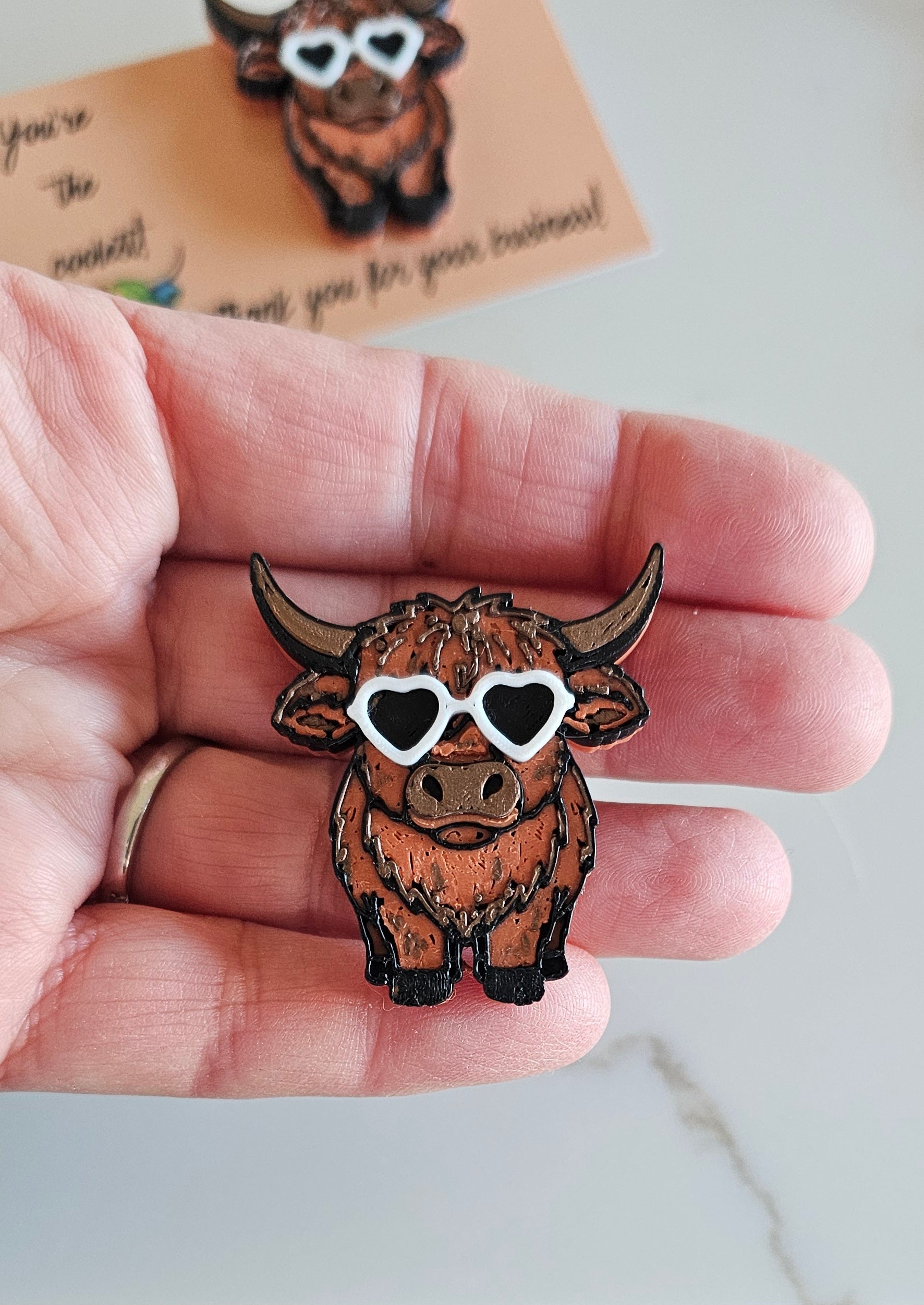 Bag of 25 -Boutique 3d Printed Package Inserts Cool Highland Brown Cow Made in America