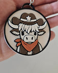 3d Printed Cowboy Cowgirl Highland Cow Cute Keychain