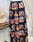 Baha Ranch Vintage Cowgirl Collage Western Tiered Prairie Maxi Skirt