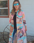 Baha Ranch Retro Pop Western Button Up Shirt Dress Duster