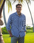 Navy Palaka Pearl Snap Western Shirt