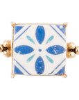Santorini Blue and White Tile Golden Statement Ring
